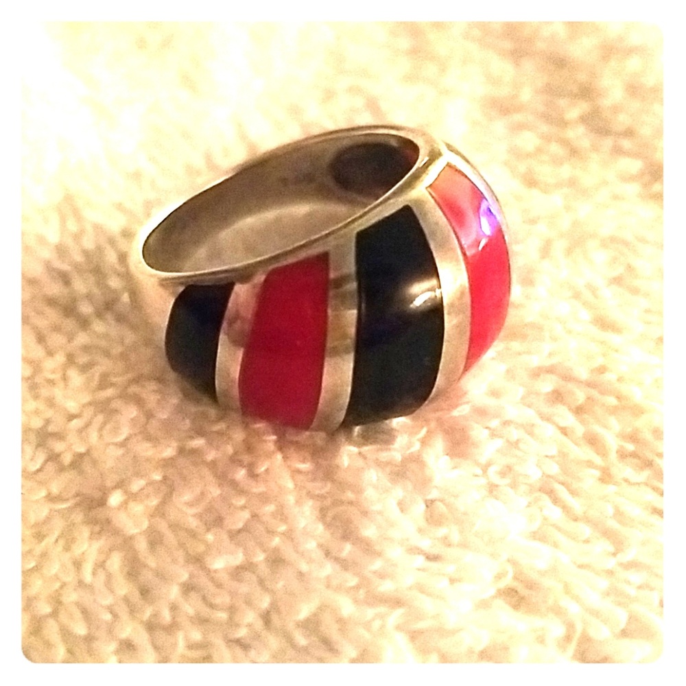 Stitch fix silver 925 red & navy blue ring size 8